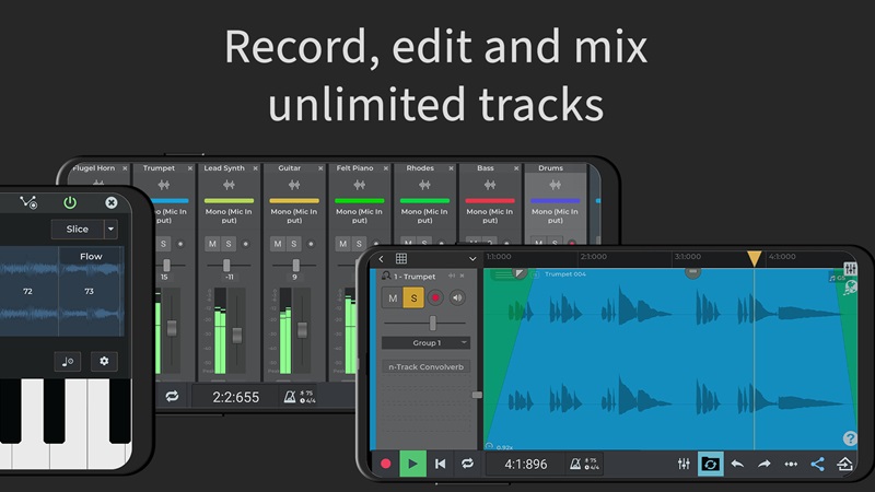 Record and edit unlimited tracks in n-Track Studio DAW MOD APK