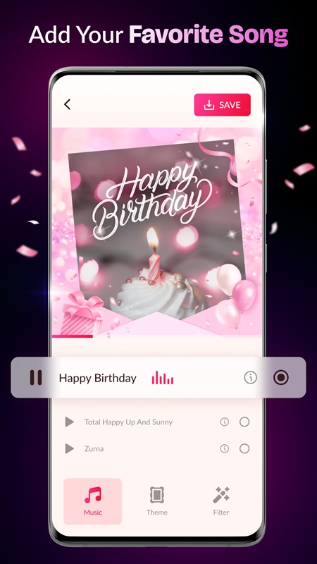 Change and select your favorite song for the video in Happy Birthday Video Maker MOD APK