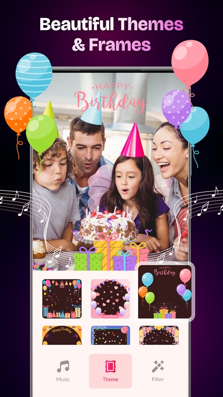 A collection of beautiful birthday photo frames for you to choose from in Happy Birthday Video Maker MOD APK