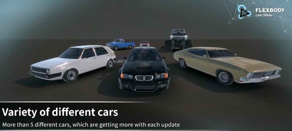 Flexbody Car Crash MOD APK features many car models, from regular to luxury.