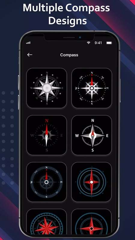 Various compass models for you to choose from in Digital Compass for Android MOD APK