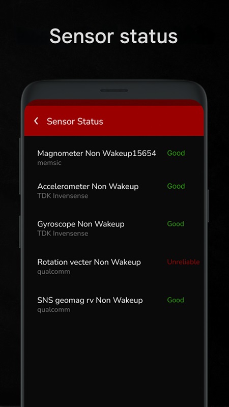 Learn more about sensor status data in Digital Compass for Android MOD APK
