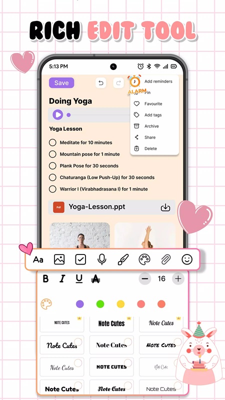 Add images and stickers to notes in Cute Notes MOD APK