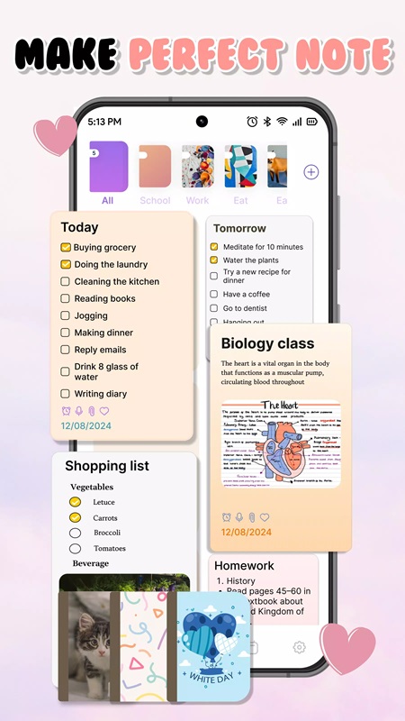 Create daily to-do notes in Cute Notes MOD APK