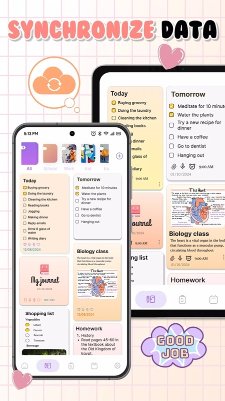 Create to-do lists and set reminders in Cute Notes MOD APK