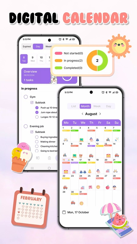 Keep track of notes and to-do lists through the calendar in Cute Notes MOD APK
