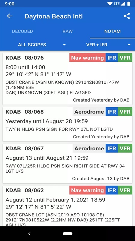 Display all important notifications in Avia Weather MOD APK
