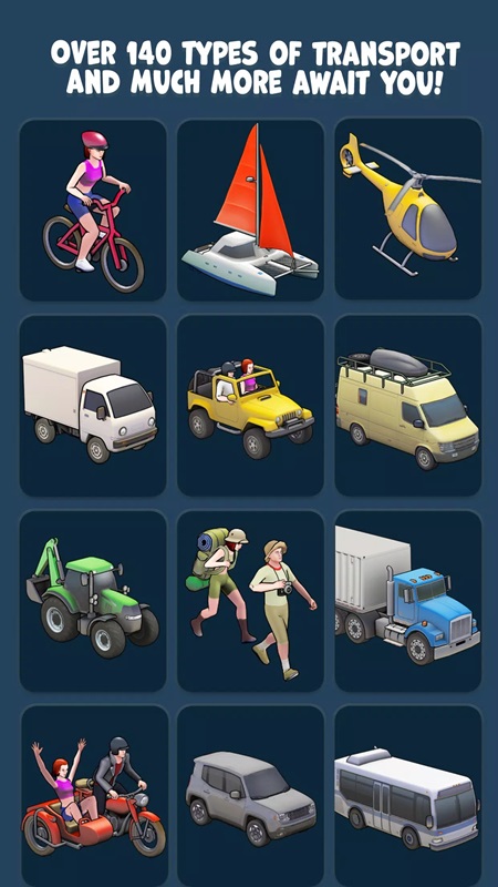Access over 150 means of transport in TravelBoast MOD APK