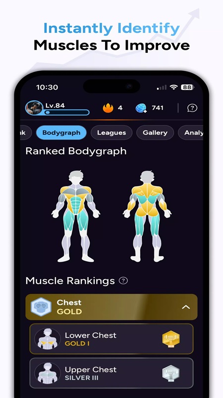 Rank and improve muscle groups in Liftoff MOD APK