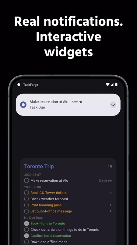 Set up push notifications to remind you to complete tasks in TaskForge MOD APK