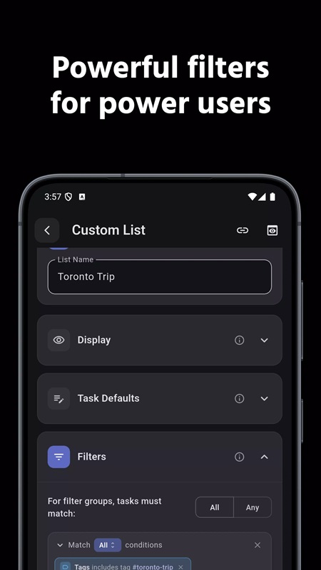 Customize the content of the filter list in TaskForge MOD APK
