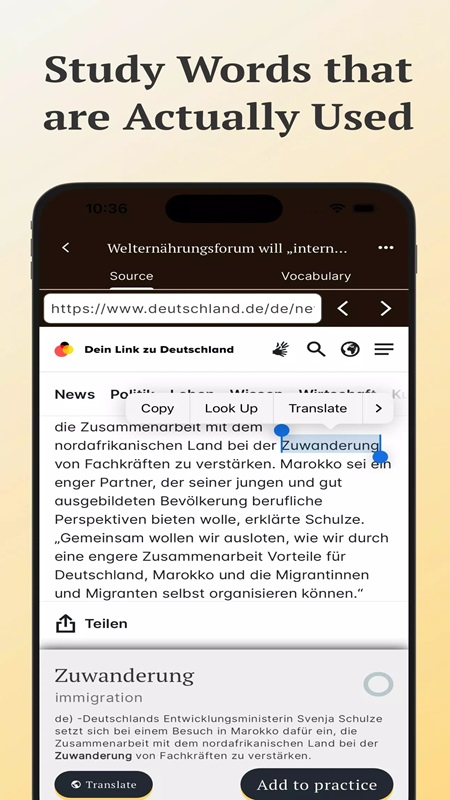 Collect vocabulary from various texts and videos in Vocabuo MOD APK