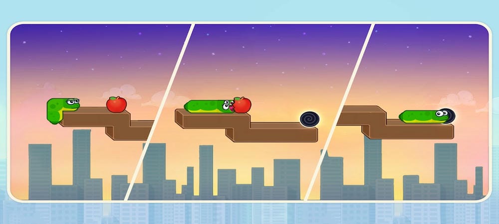 Combine with eating apples to increase length in Snake Puzzle MOD APK