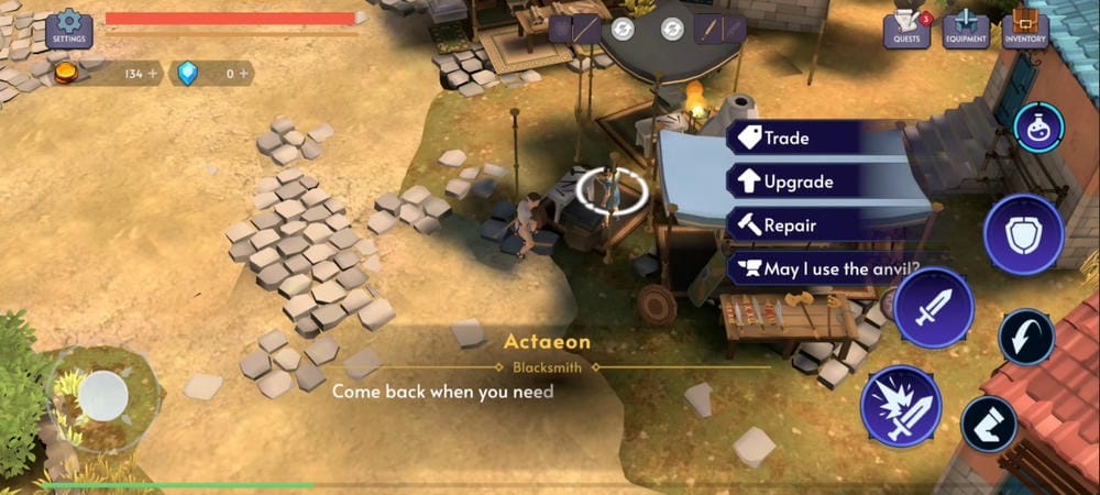 Go to the shops to buy new equipment in Titan Soul MOD APK
