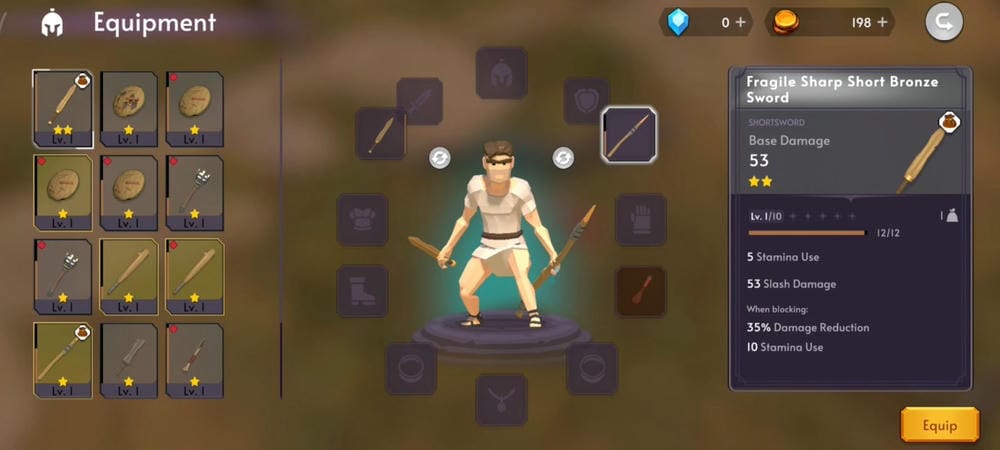 Equip powerful weapons for your hero in Titan Soul MOD APK