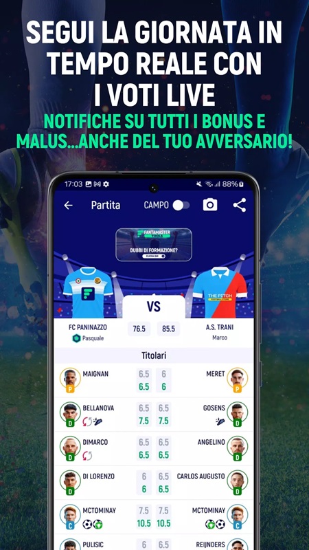 Track and manage detailed match statistics in FantaMaster MOD APK
