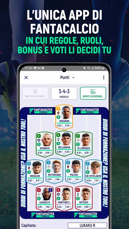 Choose your desired team in FantaMaster MOD APK