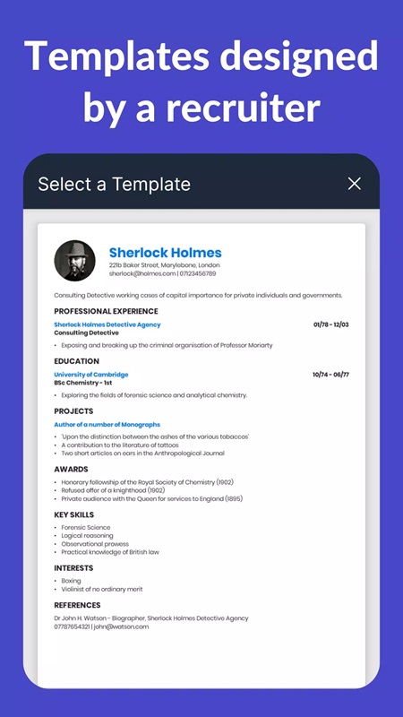 Diverse CV templates of recruitment experts in CV Engineer MOD APK