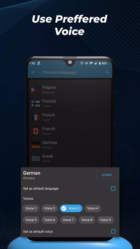 Choose the voice that suits your needs in Text To Speech MOD APK