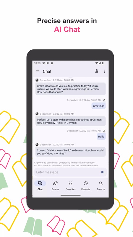 Interact and chat with AI to improve your learning skills in German Dictionary MOD APK