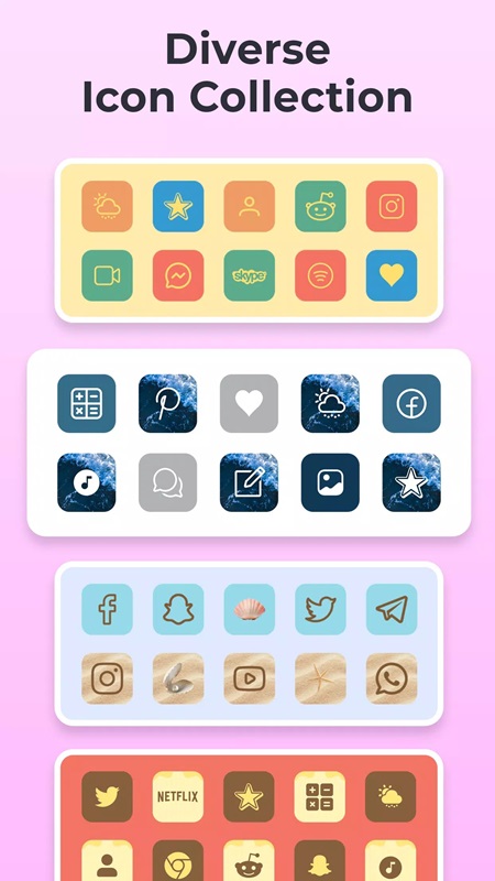 Choose and change different icon styles in Themes Widgets & Icon Changer MOD APK