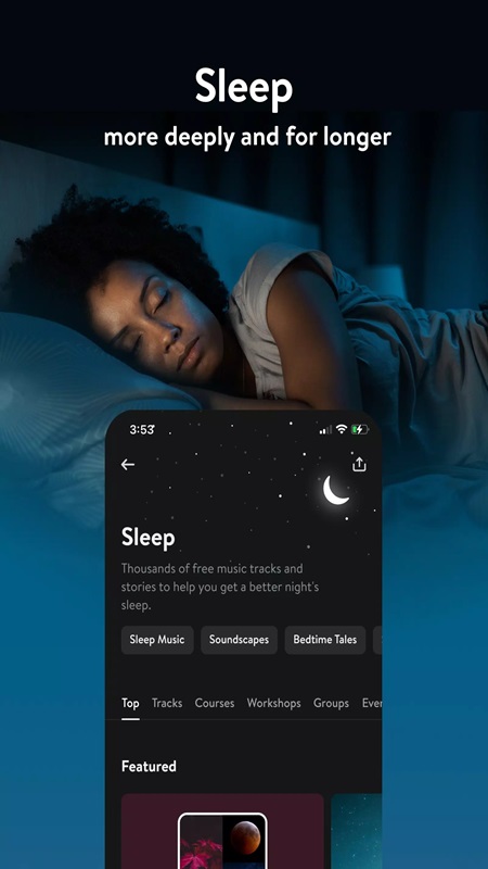 Suitable sleep music options in Insight Timer MOD APK
