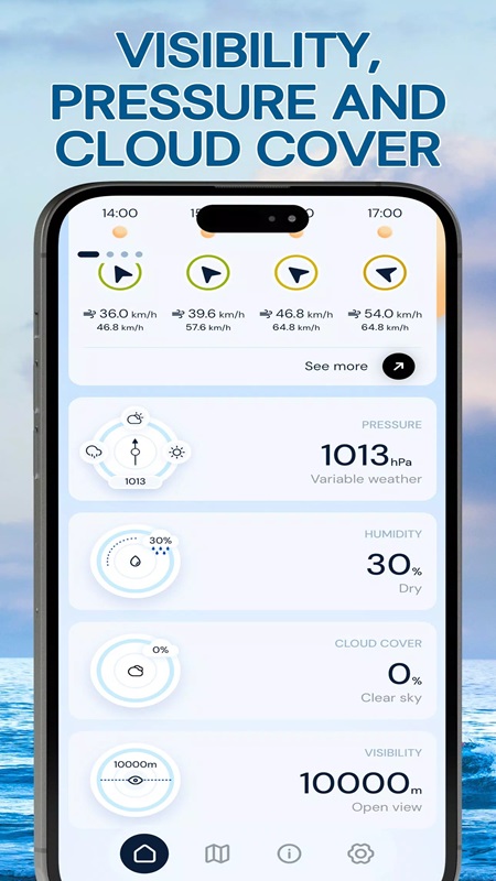 Catch some more important weather indicators in Wind Compass Speed, Beaufort MOD APK