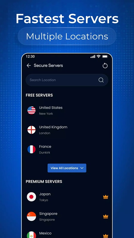 Various servers for you to choose from in Edge VPN MOD APK