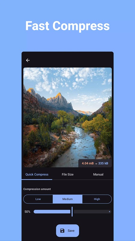 Choose the image compression quality that suits your needs in Compress Image MOD APK