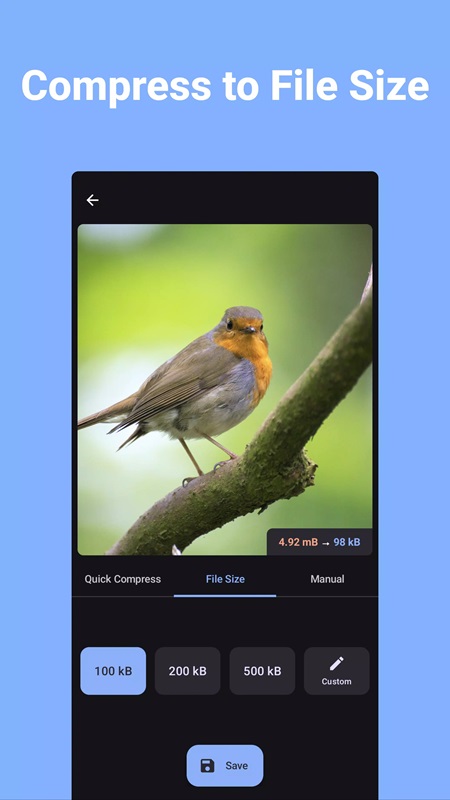 Compress images to specific file size in Compress Image MOD APK