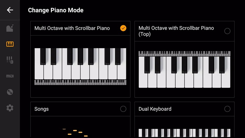 Freely change Piano mode according to personal needs in Mini Piano Lite MOD APK