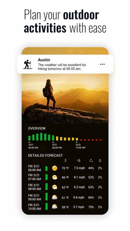 Plan your outdoor activities in Sense Flip Clock & Weather MOD APK
