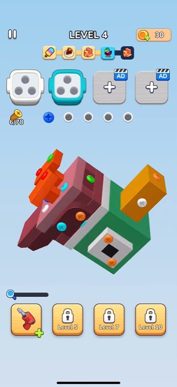 Conquer levels from easy to difficult in Screwdom 3D MOD APK