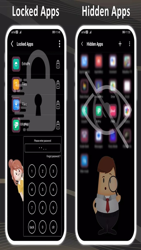 Hide or lock apps with important personal information in Nil Launcher MOD APK