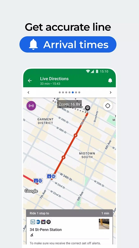 Determine the exact travel time for the entire route in Moovit MOD APK