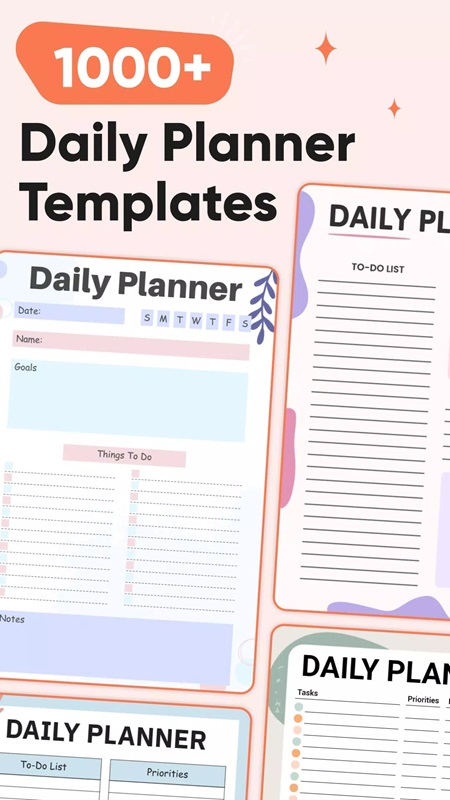 Over 1000 planner templates for various purposes in Daily Planner and Journal MOD APK