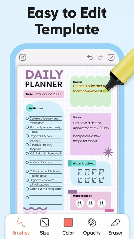 Various editing tools to make your plans more perfect in Daily Planner and Journal MOD APK