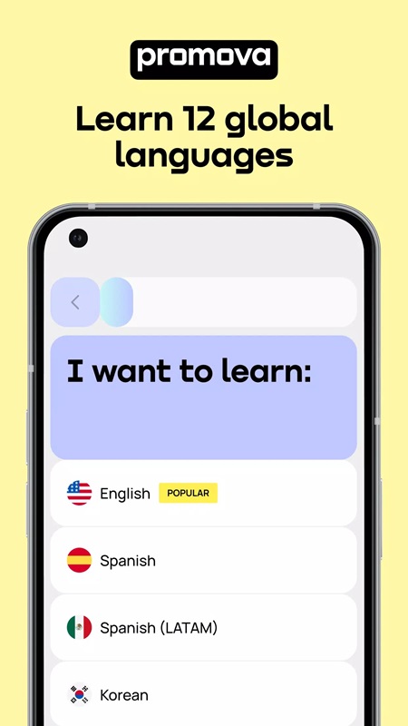 Explore courses of 12 popular global languages ​​in Promova MOD APK