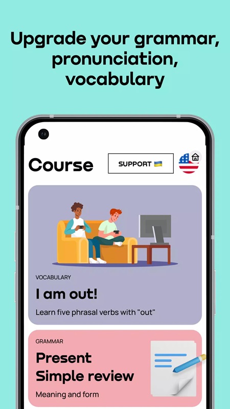 Complete exercises to improve vocabulary and grammar in Promova MOD APK