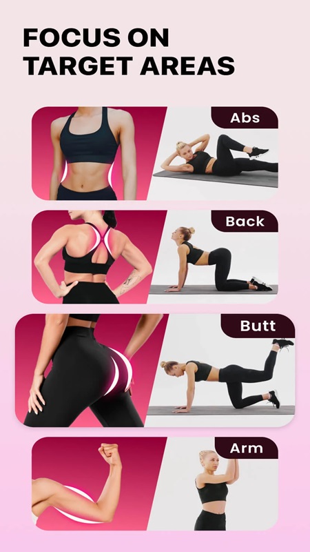 Focus on each part of the body in Workout for Women MOD APK