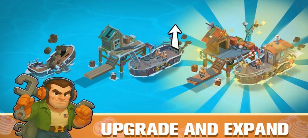 Upgrade and unlock buildings in Idle Survival Tycoon MOD APK