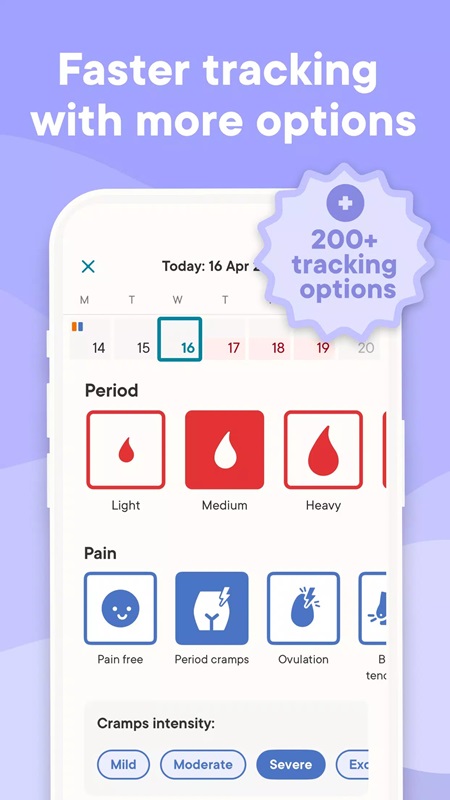 Customize the expressions that match your menstrual cycle in Clue Cycle & Period Tracker MOD APK