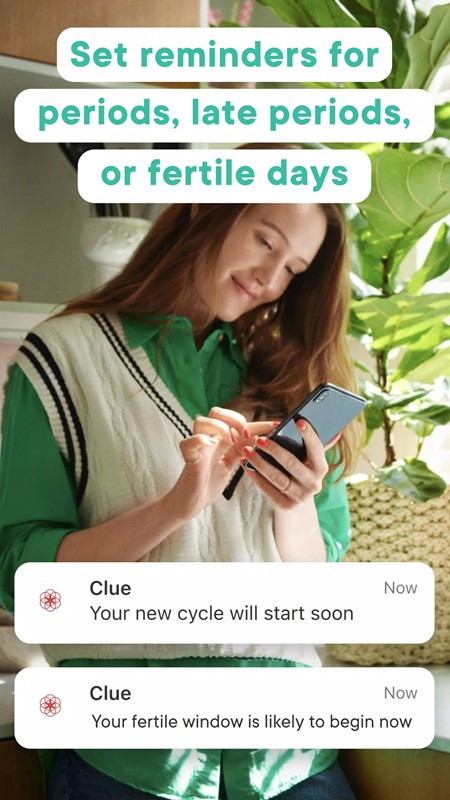 Easily set helpful reminders when tracking your menstrual cycle changes in Clue Cycle & Period Tracker MOD APK
