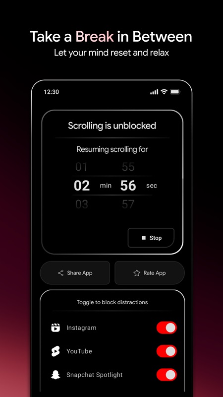 Activate and customize the blocking time for short videos in Block Scroll MOD APK
