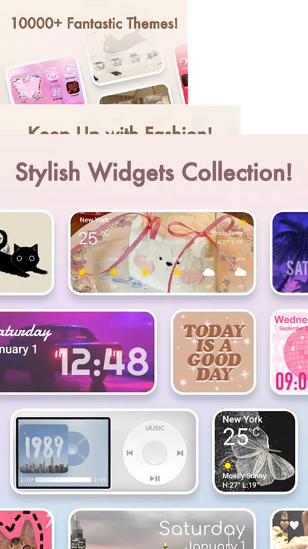 Many different widget styles are available for you to choose from in Themepack MOD APK