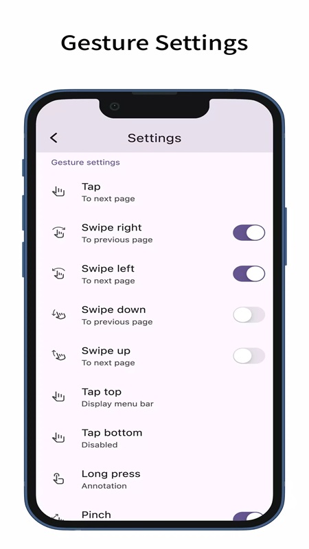 Customize page-turning gestures in ScorePDF MOD APK