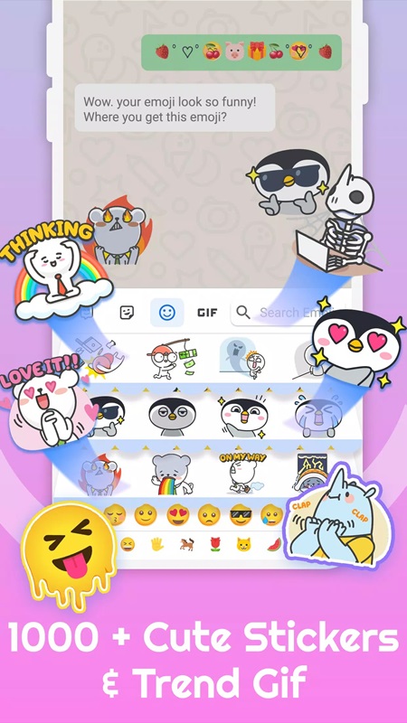 Over 1000 stickers and GIFs with different styles and expressions in Emoji Keyboard MOD APK
