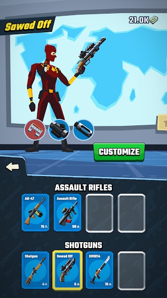 Unlock and use many different weapons in Agent Action MOD APK