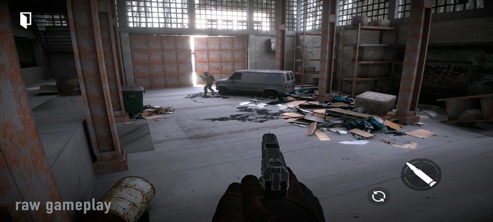 Shoot down enemies in front of you in Grimzone MOD APK