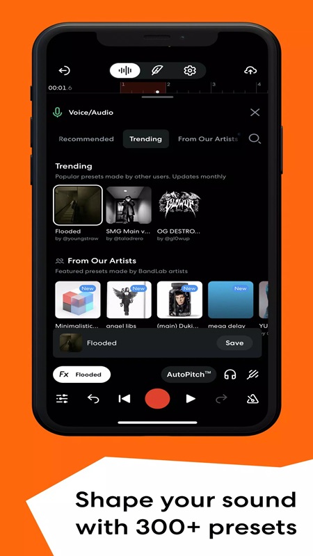 Get over 300 audio shaping presets in BandLab MOD APK